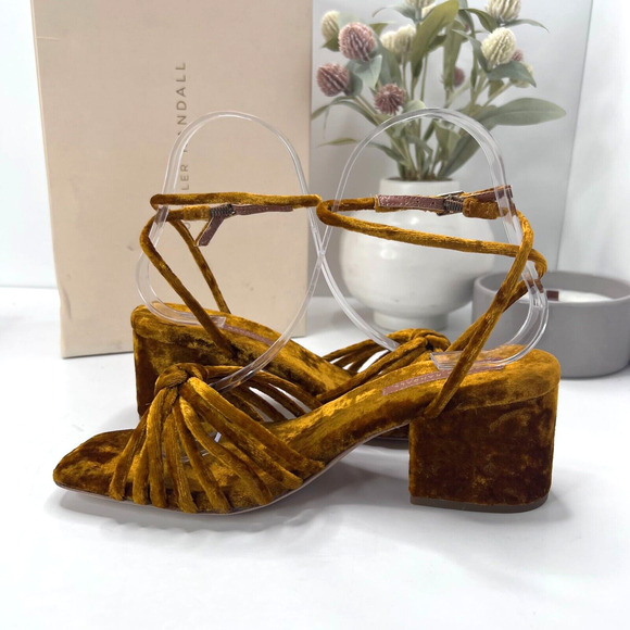 Loeffler Randall Renee-VL Knot Heel Velvet Sandal Ochre Women 6.5B Anthropologie - Picture 6 of 11